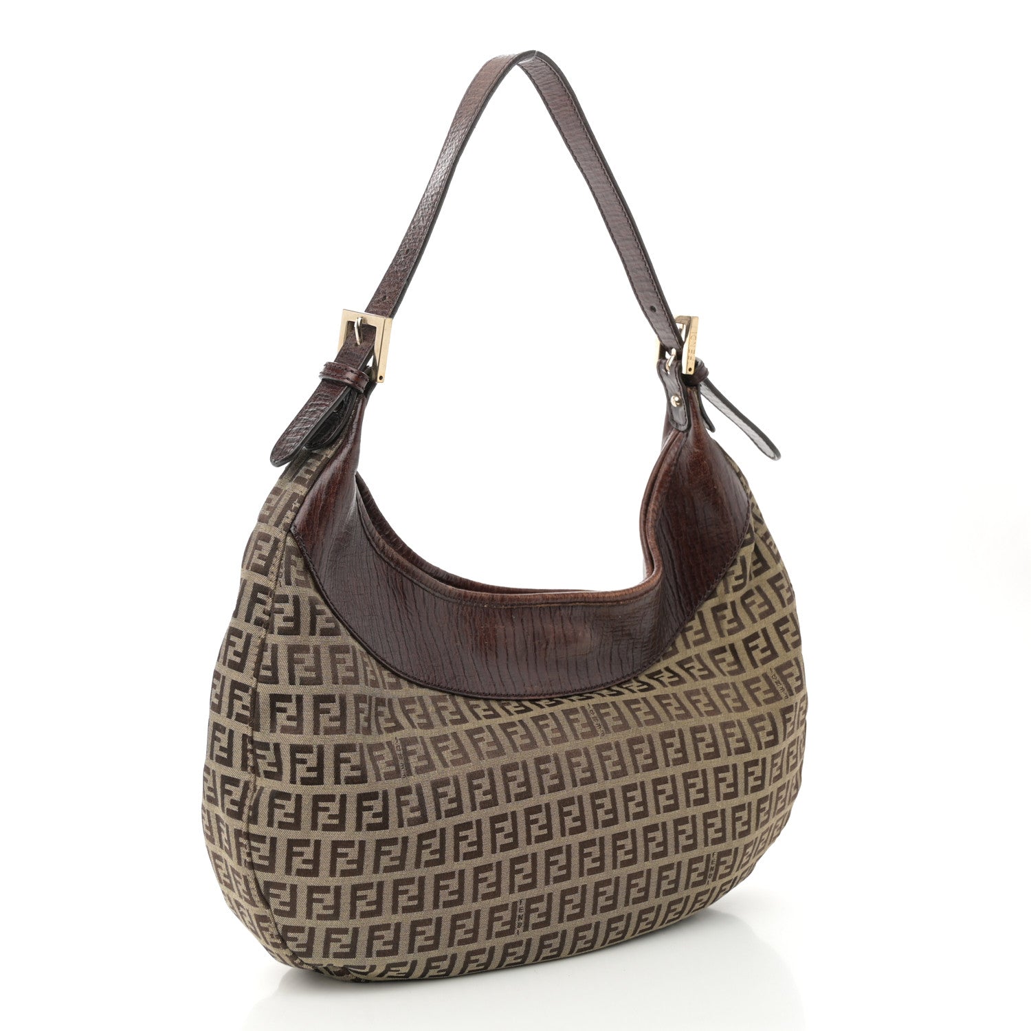 Fendi Zucchino Vitello Clip Hobo Mogano Panna Bruciato 3 of 12