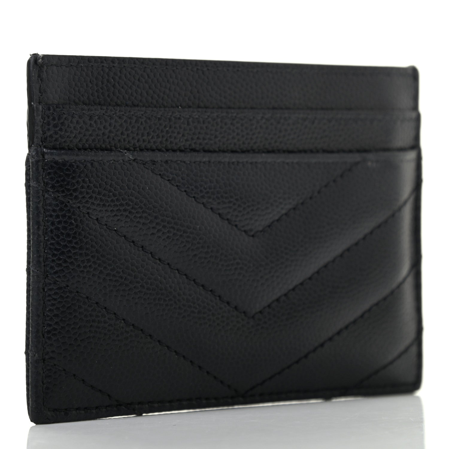 Saint Laurent Grain De Poudre Matelasse Chevron Monogram Credit Card Case Black 2 of 6