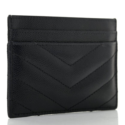 Saint Laurent Grain De Poudre Matelasse Chevron Monogram Credit Card Case Black 2 of 6