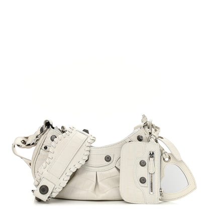 Balenciaga Extra Supple Calfskin Crocodile Embossed Le Cagole Shoulder Bag XS White 1 of 10