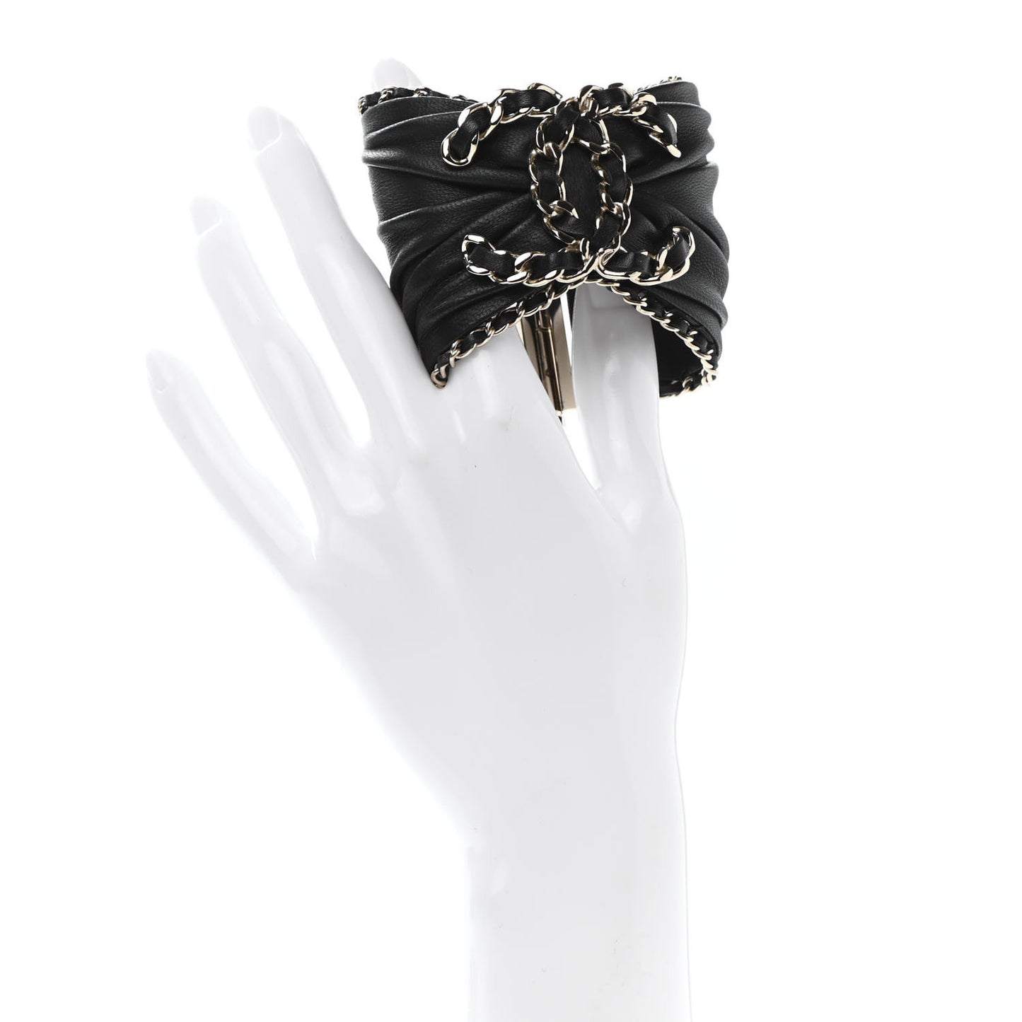 Lambskin Chain CC Cuff Bracelet Black Gold