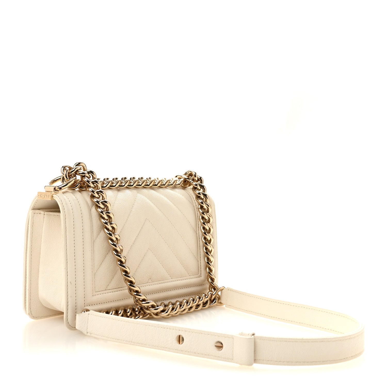Chanel Caviar Chevron Quilted Small Boy Flap White 3 of 14