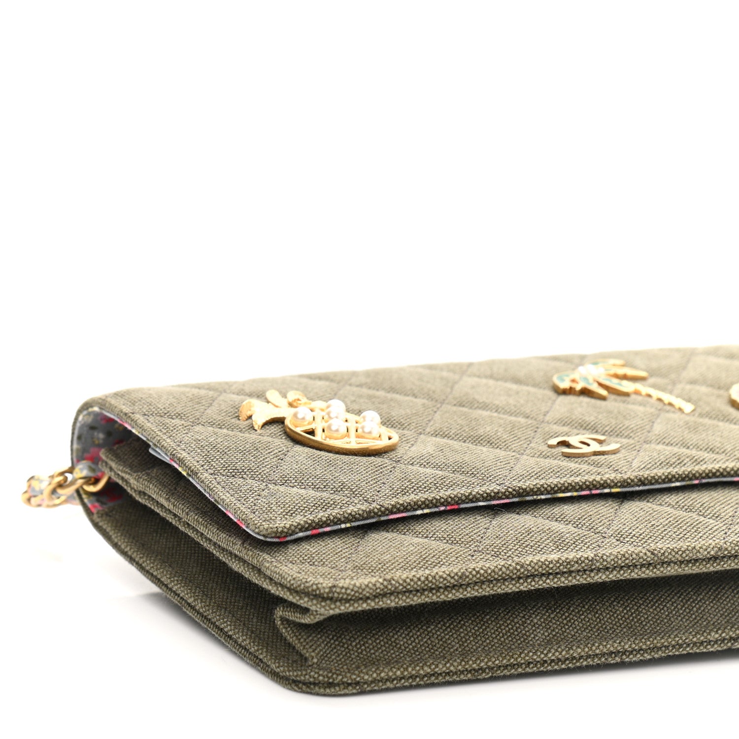Chanel Canvas Quilted Coco Cuba Charms Wallet On Chain WOC Khaki 9 of 11