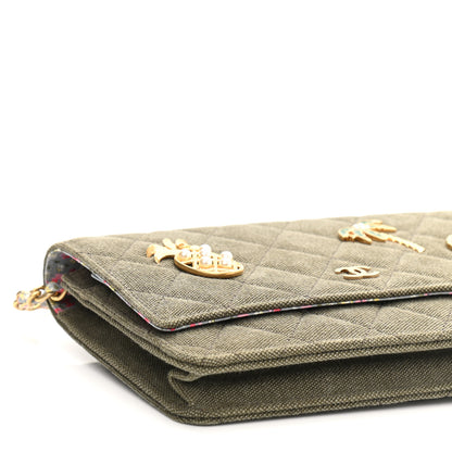 Chanel Canvas Quilted Coco Cuba Charms Wallet On Chain WOC Khaki 9 of 11