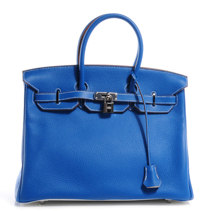 Hermes Taurillon Clemence Bi-Color Birkin 35 Mykonos White 2 of 11