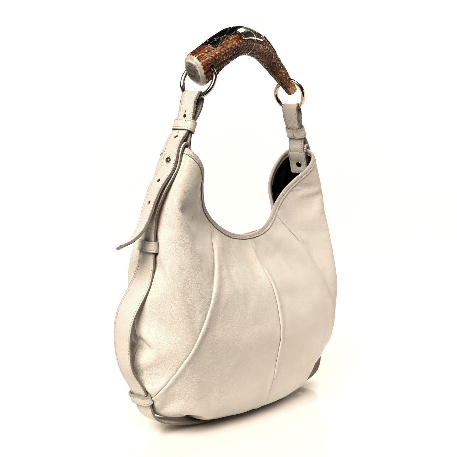 Saint Laurent Calfskin Horn Studded Logo Mombasa Hobo White 2 of 9