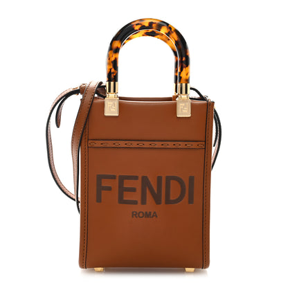 Fendi Vitello King Plexiglass Logo Embossed Mini Fendi Sunshine Shopper Tote Cuoio 1 of 8