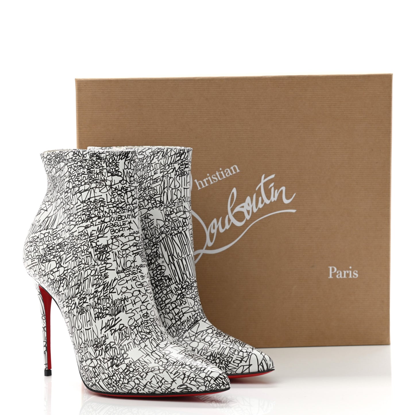 Calfskin Caligraf So Kate Booty 100 Ankle Boots 38.5 Black White