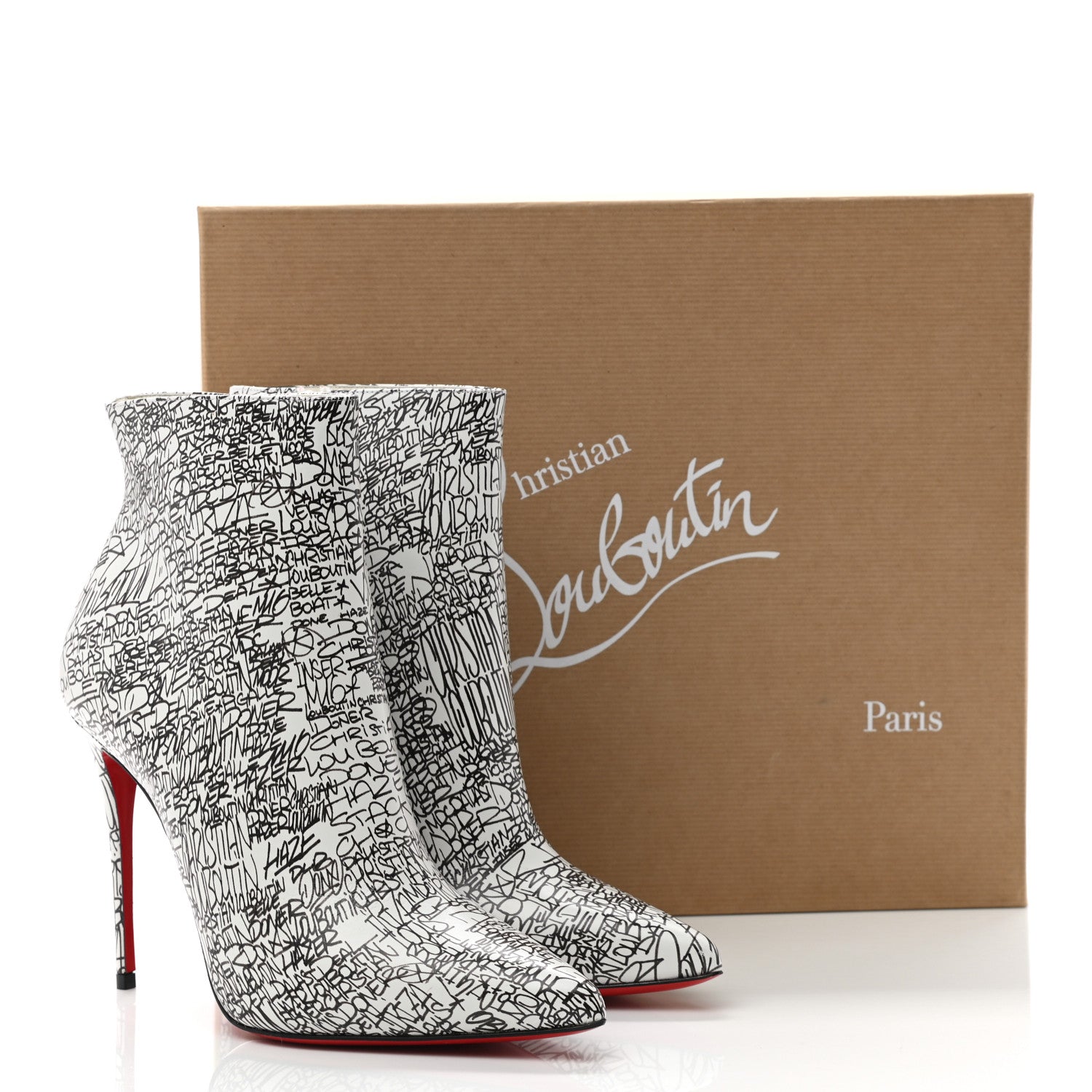 Christian Louboutin Calfskin Caligraf So Kate Booty 100 Ankle Boots 38.5 Black White 9 of 9