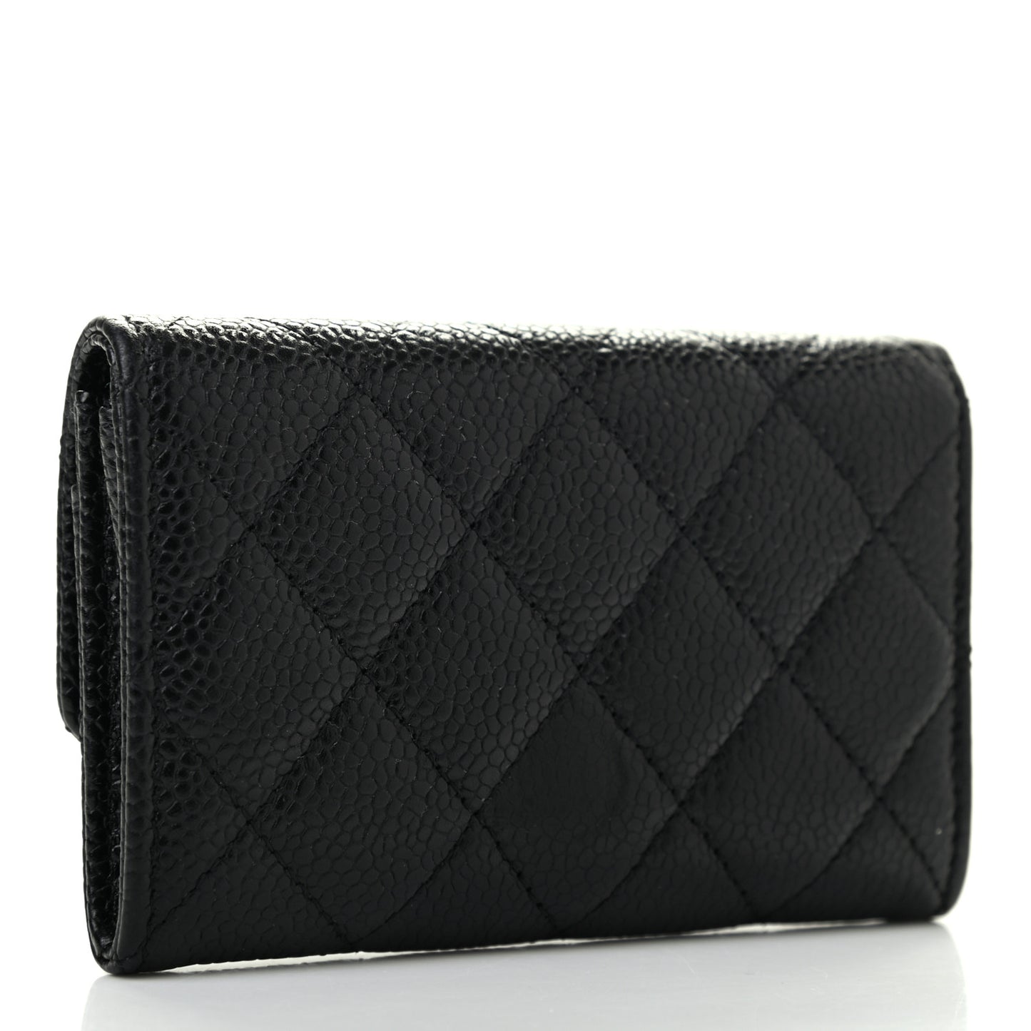 Caviar Quilted Flap Card Holder Black