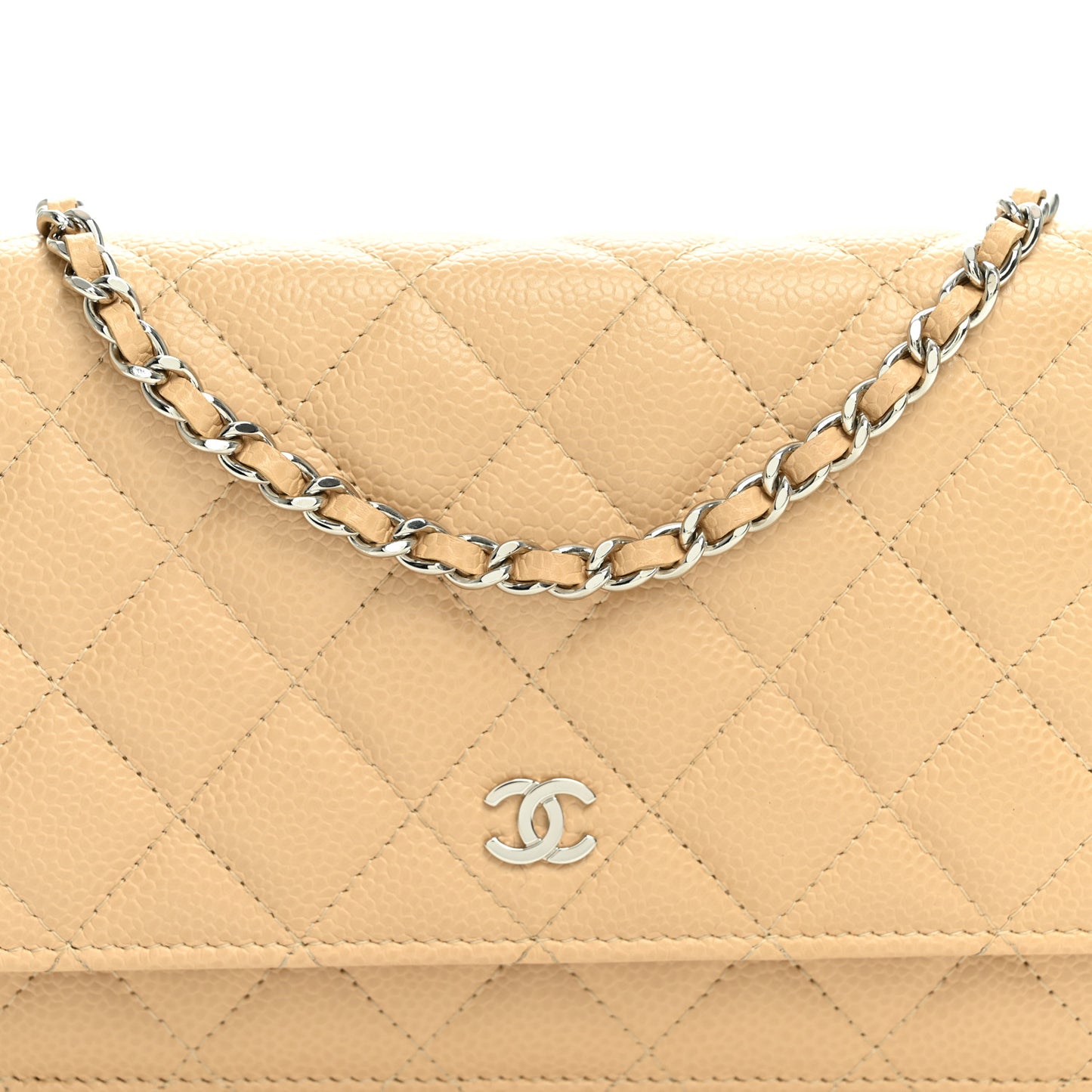 Caviar Quilted Wallet on Chain WOC Beige