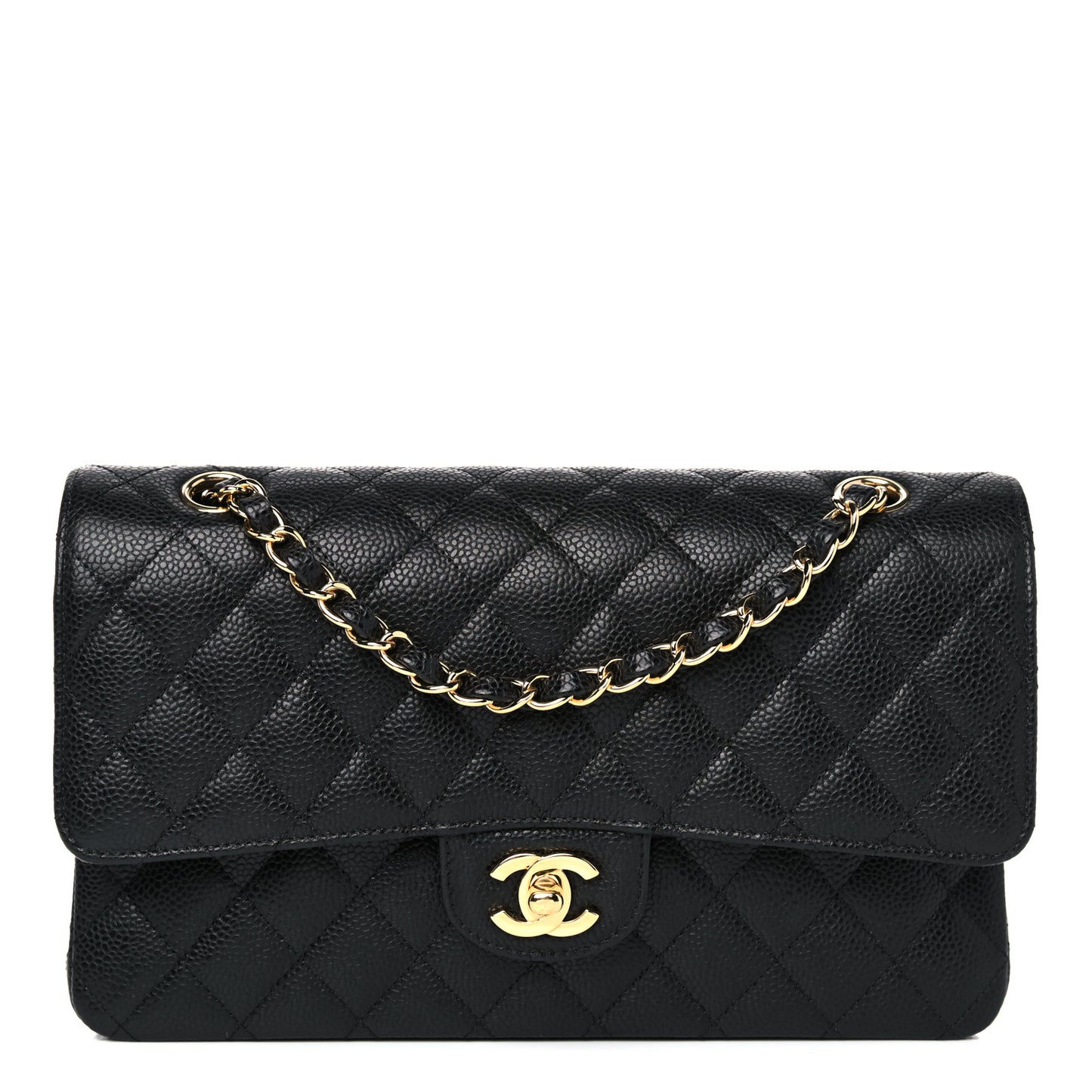 Caviar Quilted Medium Double Flap Black