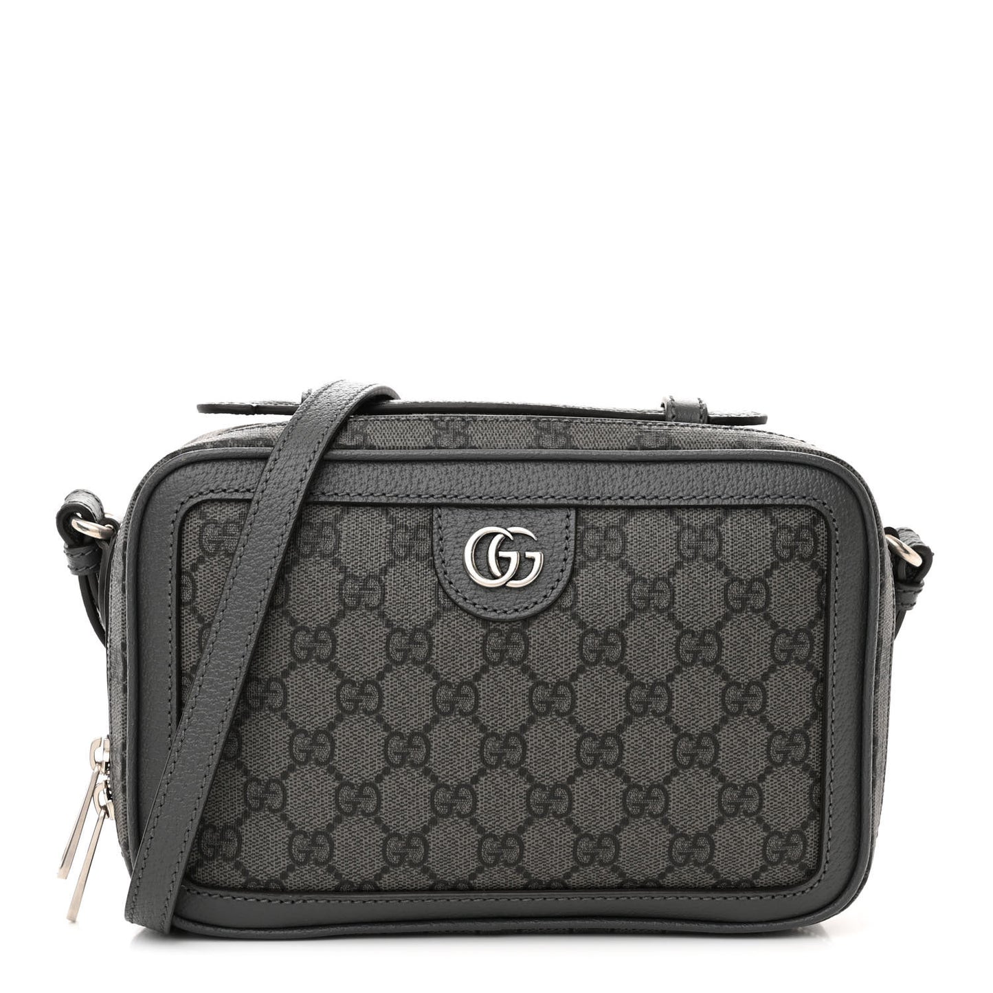 GG Supreme Monogram Textured Dollar Calfskin Small Ophidia Top Handle Shoulder Grey Black Graphite Grey