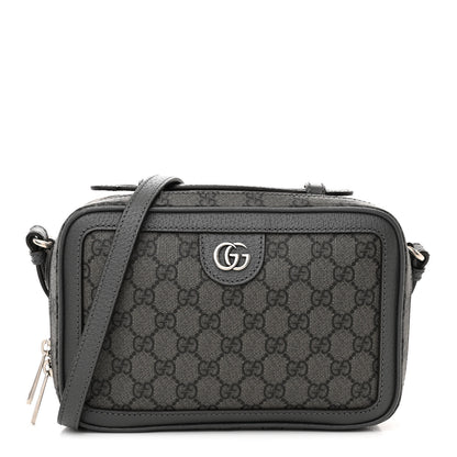 Gucci GG Supreme Monogram Textured Dollar Calfskin Small Ophidia Top Handle Shoulder Grey Black Graphite Grey 1 of 9