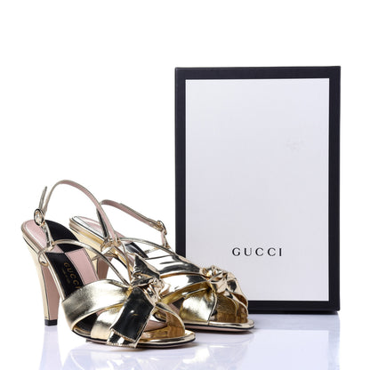 Gucci Metallic Nappa Bow Daphne High Heel Sandals 36.5 Platino 10 of 13