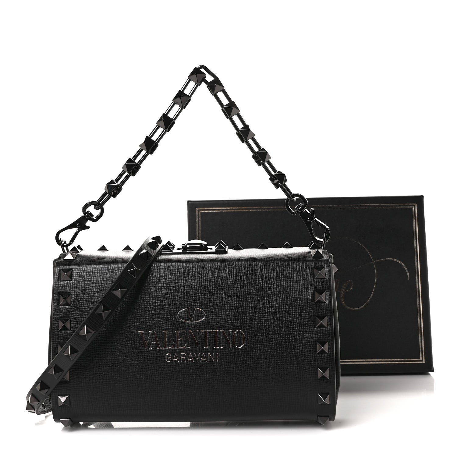 Valentino Garavani Grainy Calfskin Rockstud Clutch Black 8 of 8