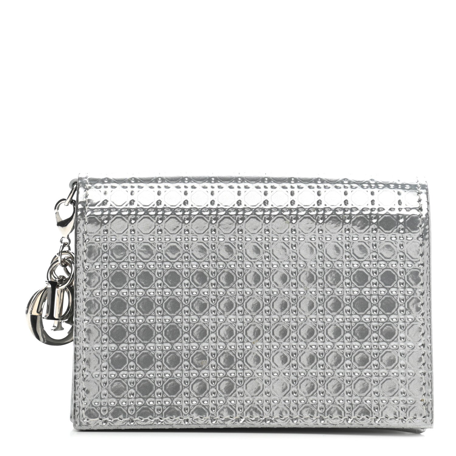 Christian Dior Metallic Patent Micro-Cannage Lady Dior Card Holder Silver 1 of 7