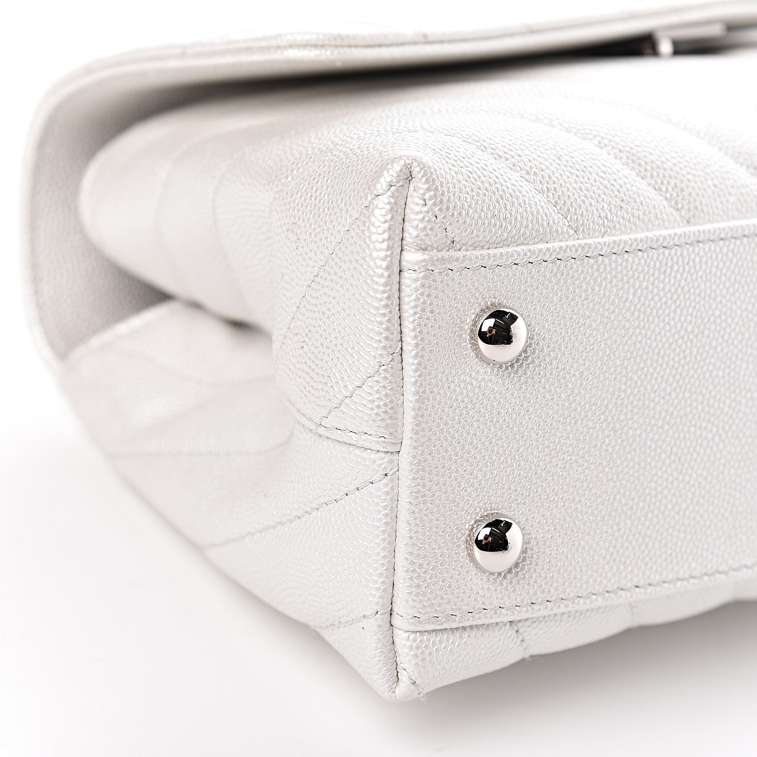 Chanel Iridescent Caviar Chevron Quilted Mini Coco Handle Flap White 9 of 10
