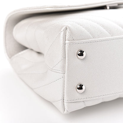 Chanel Iridescent Caviar Chevron Quilted Mini Coco Handle Flap White 9 of 10