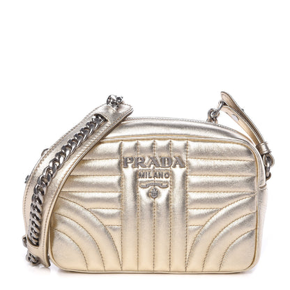 Prada Metallic Nappa Impunture Diagramme Crossbody Pirite 1 of 8
