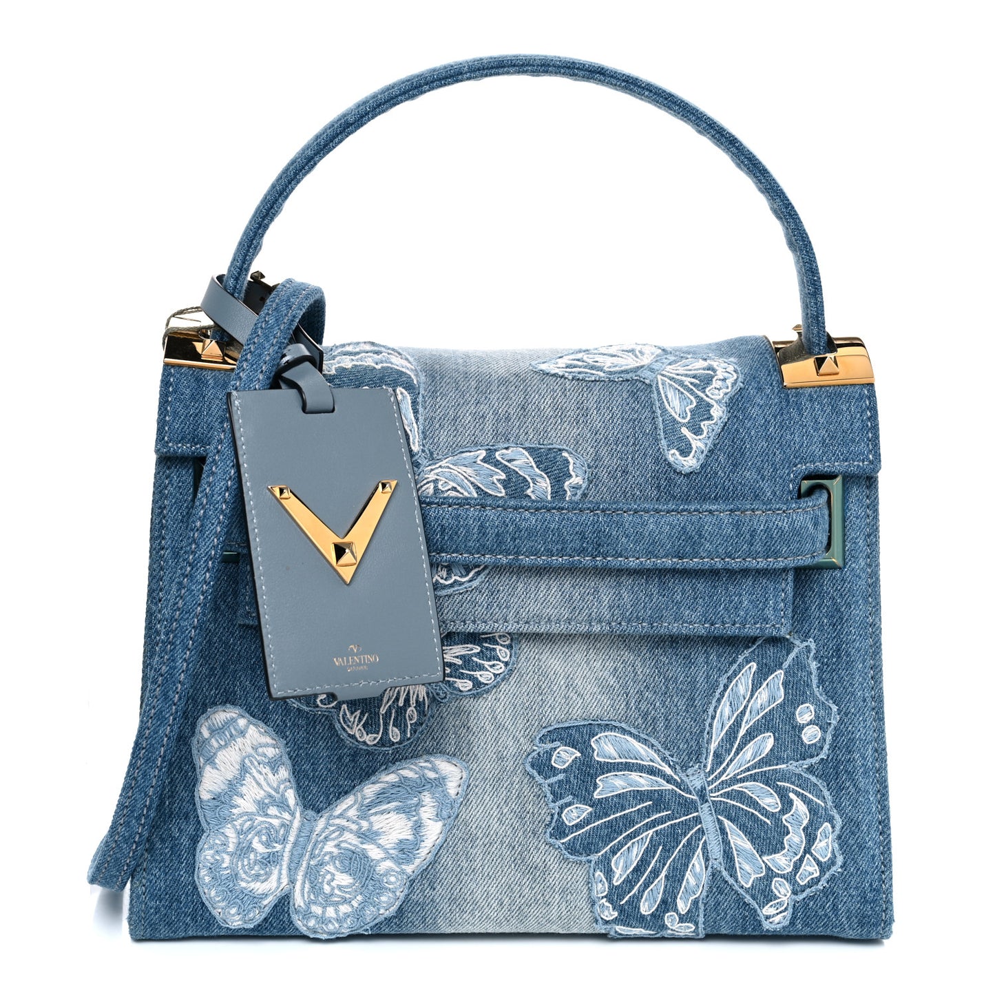 Denim Butterfly Small My Rockstud Frame Bag Light Blue