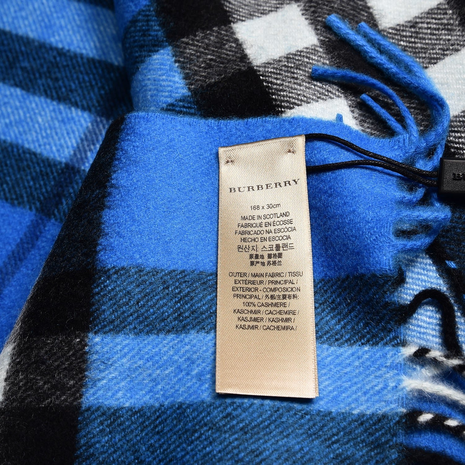 Burberry Cashmere Giant Check Fringe Scarf Bright Cornflower Blue 4 of 6