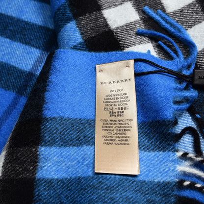 Burberry Cashmere Giant Check Fringe Scarf Bright Cornflower Blue 4 of 6