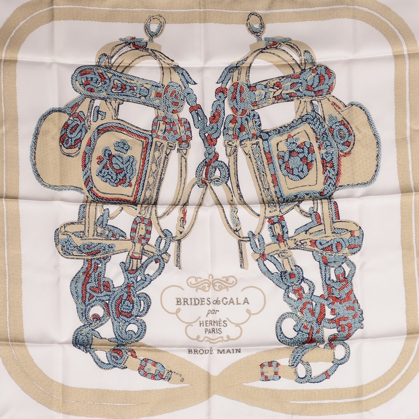 Silk Brides De Gala Brode Scarf 90 Marine Blanc Beige
