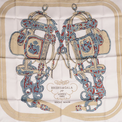 Hermes Silk Brides De Gala Brode Scarf 90 Marine Blanc Beige 1 of 5