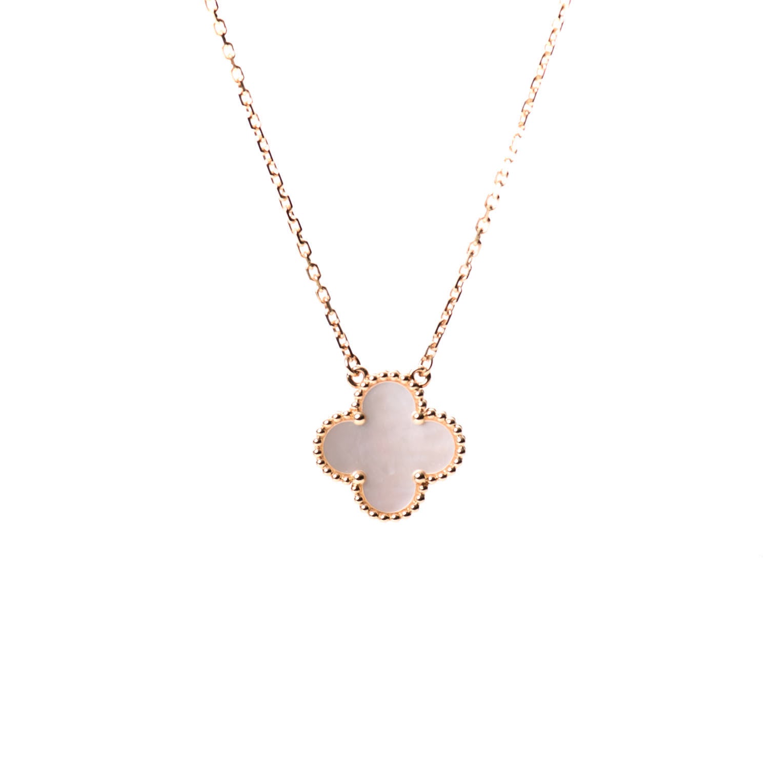 Van Cleef & Arpels 18K Yellow Gold Mother of Pearl Vintage Alhambra Pendant Necklace 3 of 6