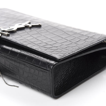 Saint Laurent Calfskin Crocodile Embossed Medium Classic Monogram Kate Tassel Satchel Black 7 of 11