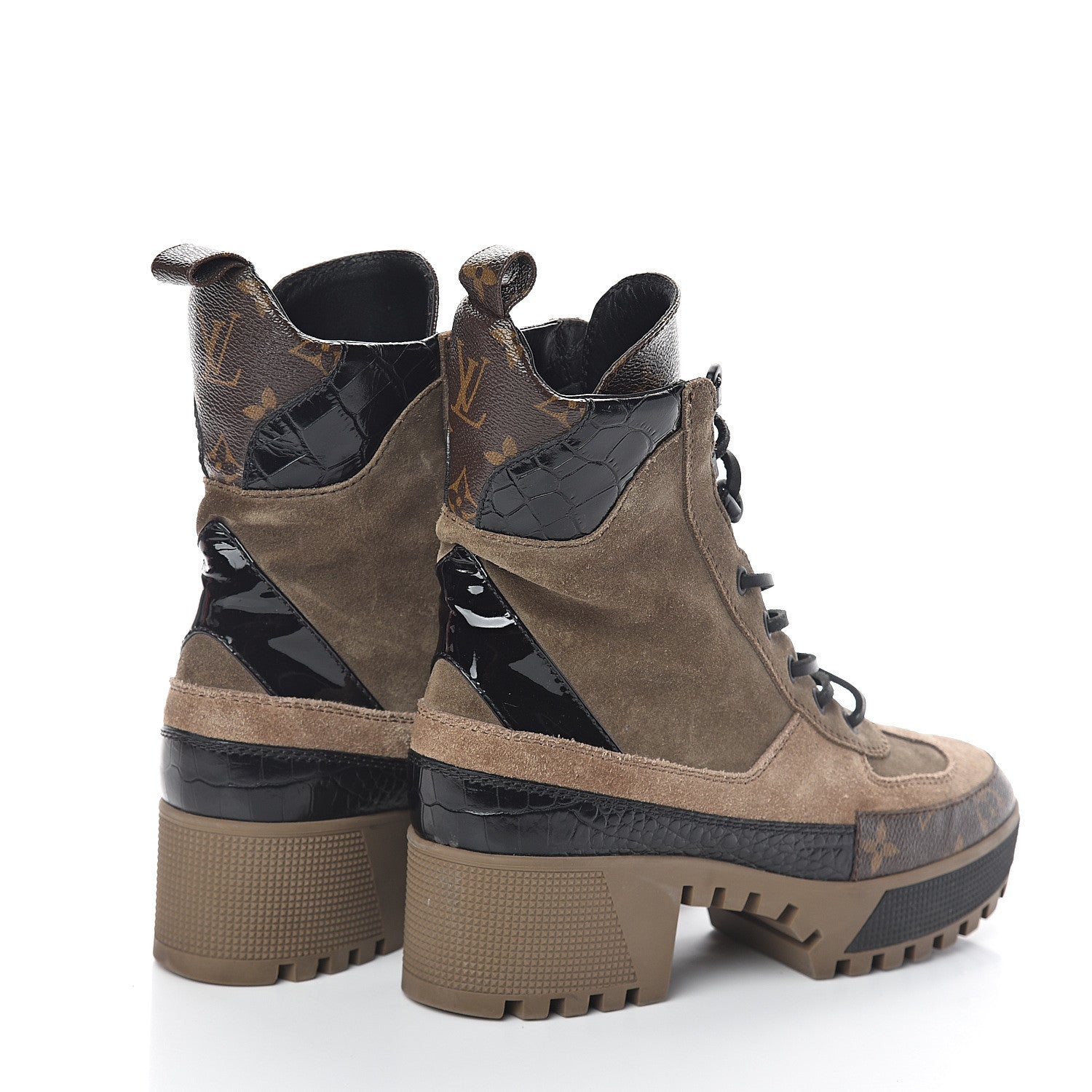 Louis Vuitton Suede Calfskin Monogram Laureate Platform Desert Boots 36.5 Taupe 4 of 6