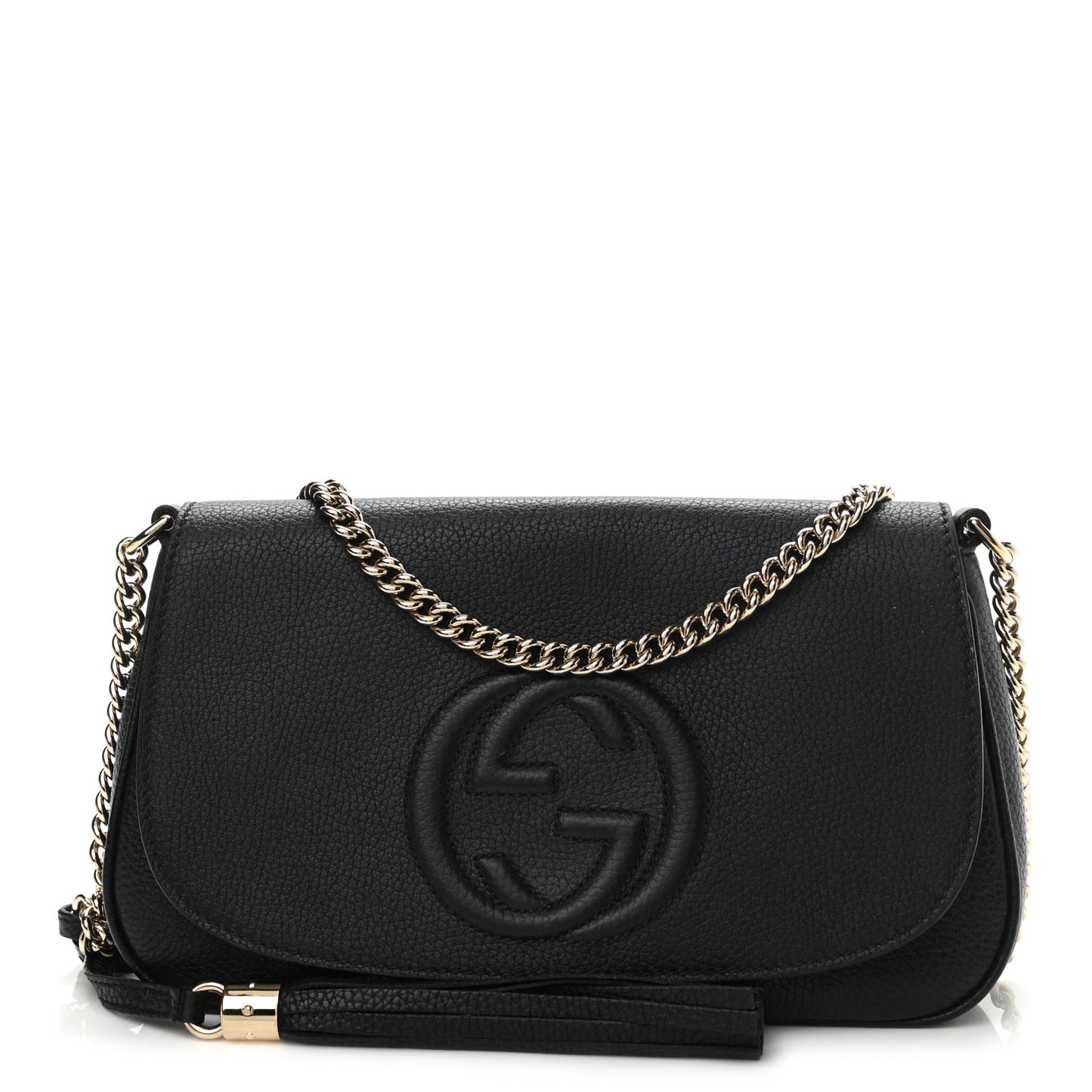 Pebbled Calfskin Medium Soho Flap Crossbody Black
