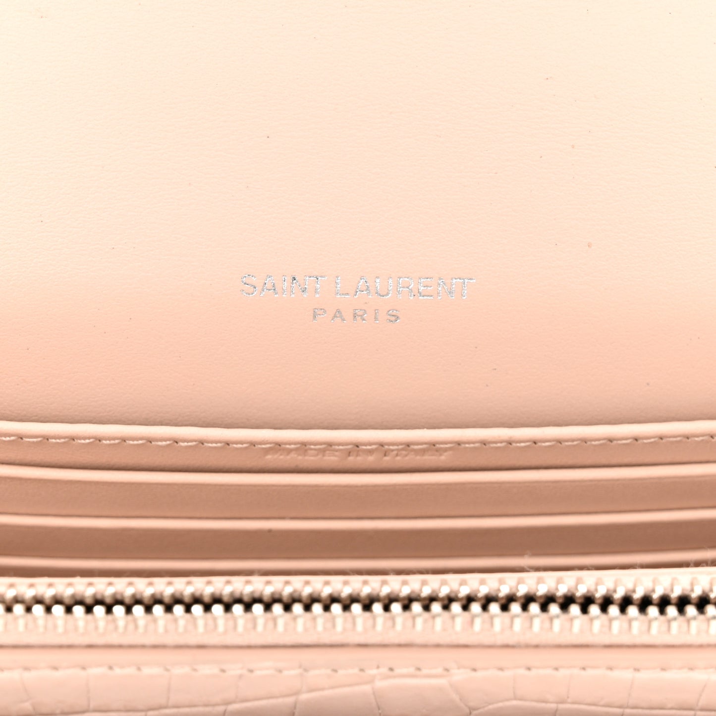 Calfskin Crocodile Embossed Monogram Sunset Chain Wallet Rose Antic