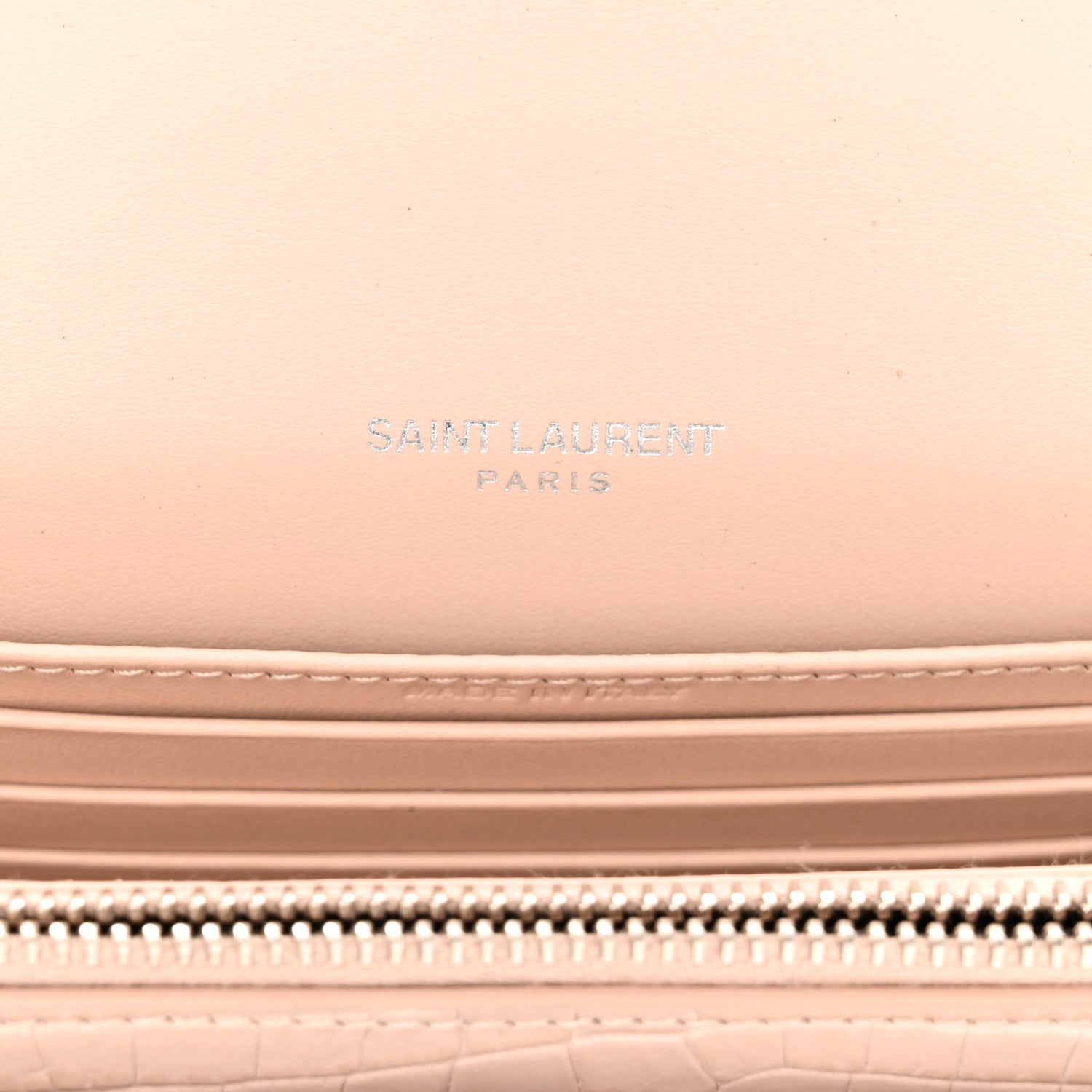 Saint Laurent Calfskin Crocodile Embossed Monogram Sunset Chain Wallet Rose Antic 6 of 9