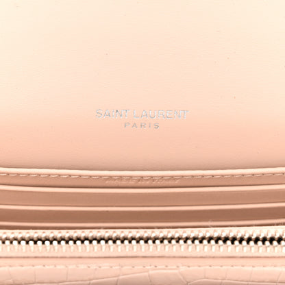 Saint Laurent Calfskin Crocodile Embossed Monogram Sunset Chain Wallet Rose Antic 6 of 9