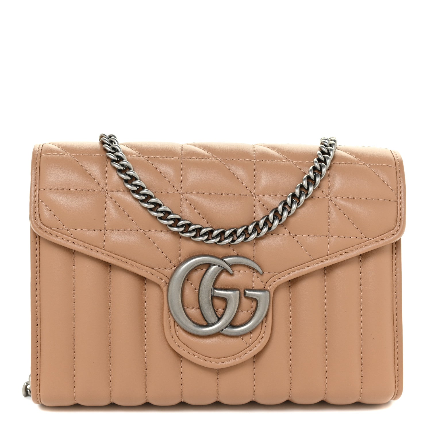 Gucci Calfskin Matelasse Aria GG Marmont Chain Wallet Camelia 1 of 14