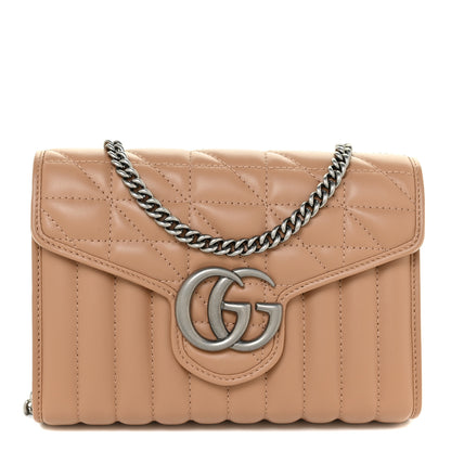 Gucci Calfskin Matelasse Aria GG Marmont Chain Wallet Camelia 1 of 14