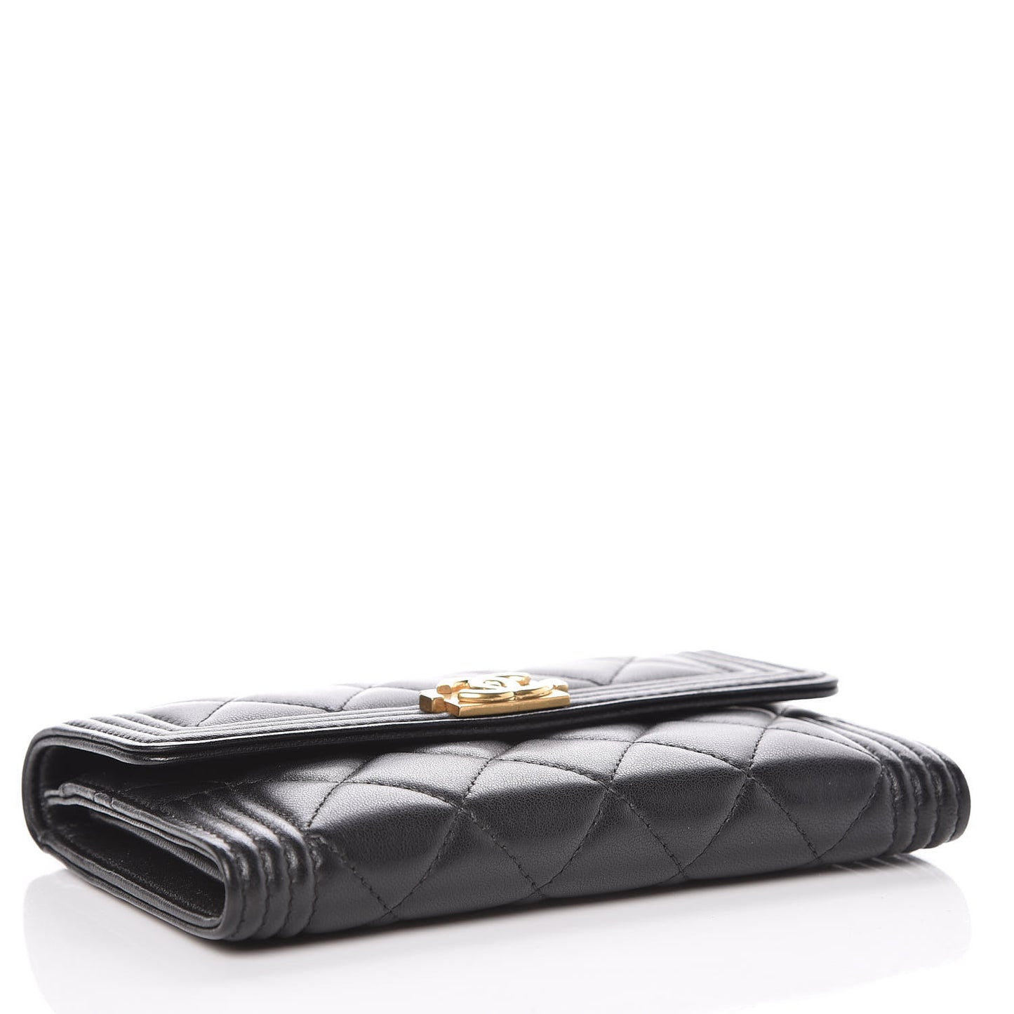 Lambskin Quilted Medium Boy Flap Wallet Black