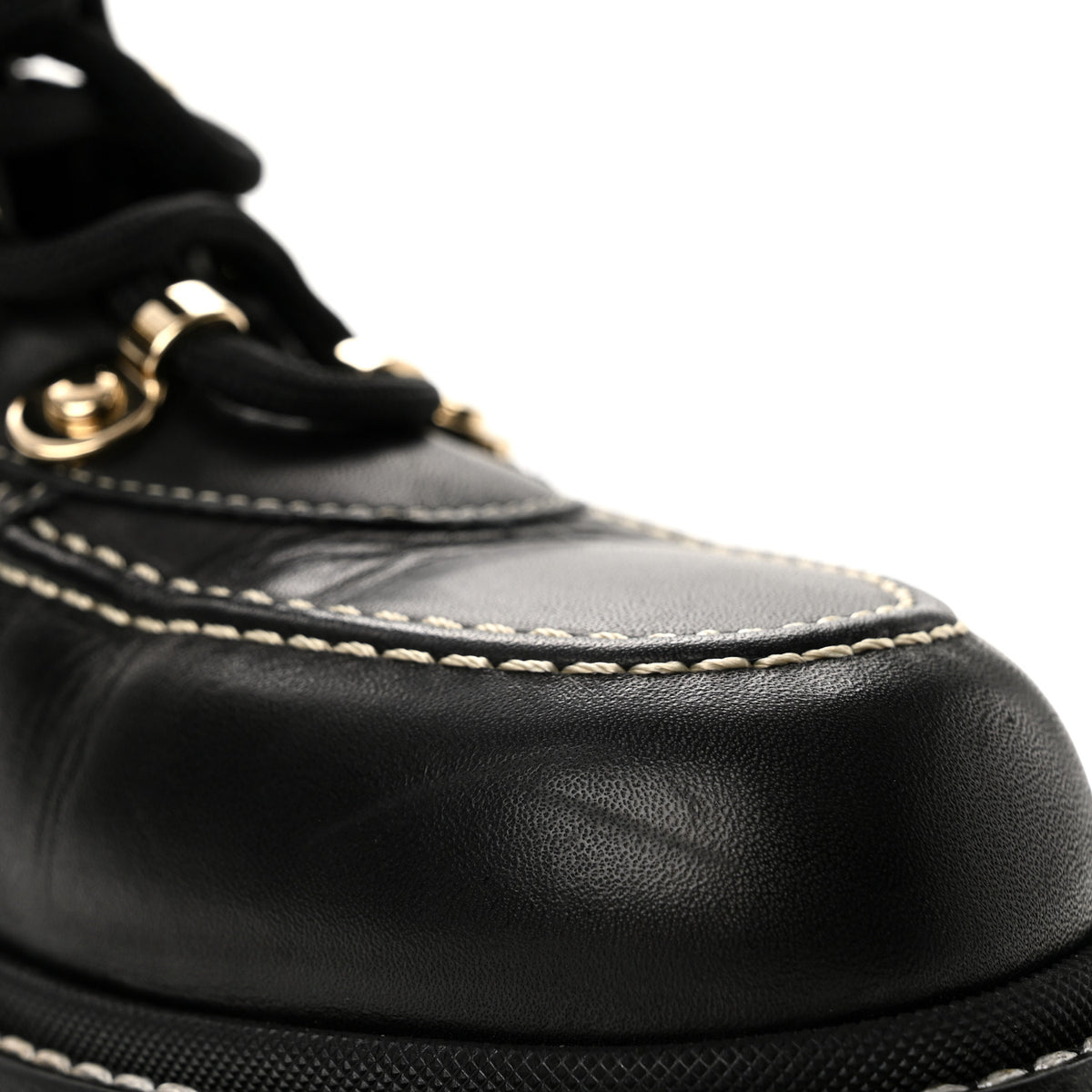 Chanel Calfskin Knit Lace Up Combat Boots 38.5 Black Dark Grey 10 of 10