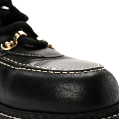 Chanel Calfskin Knit Lace Up Combat Boots 38.5 Black Dark Grey 10 of 10