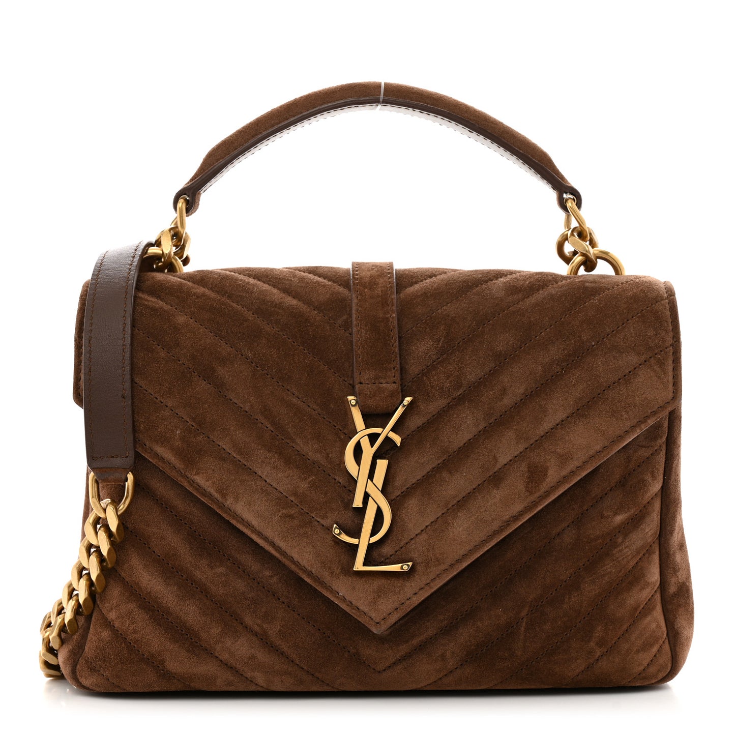 Suede Matelasse Chevron Monogram Medium College Bag Bark Brown