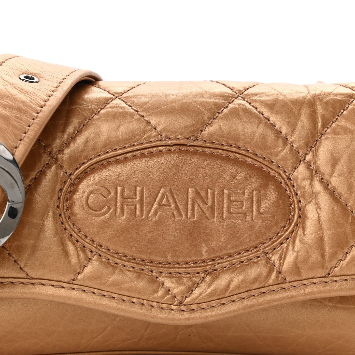 Aged Calfskin Quilted Vintage Ligne Messenger Flap Gold