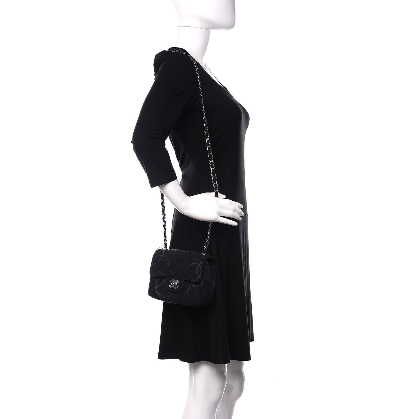 Denim CC Quilted Mini Square Flap Black