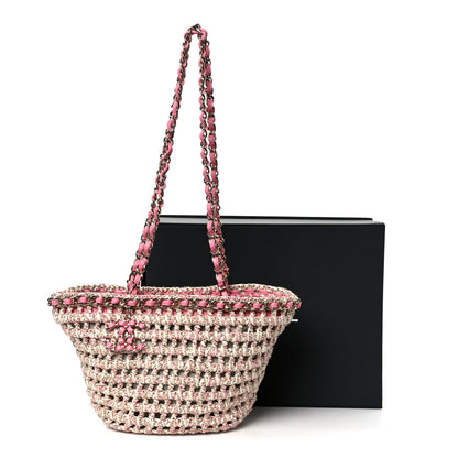 Chanel Mixed Fibers Calfskin Crochet Small Shopping Bag Beige Pink 11 of 11