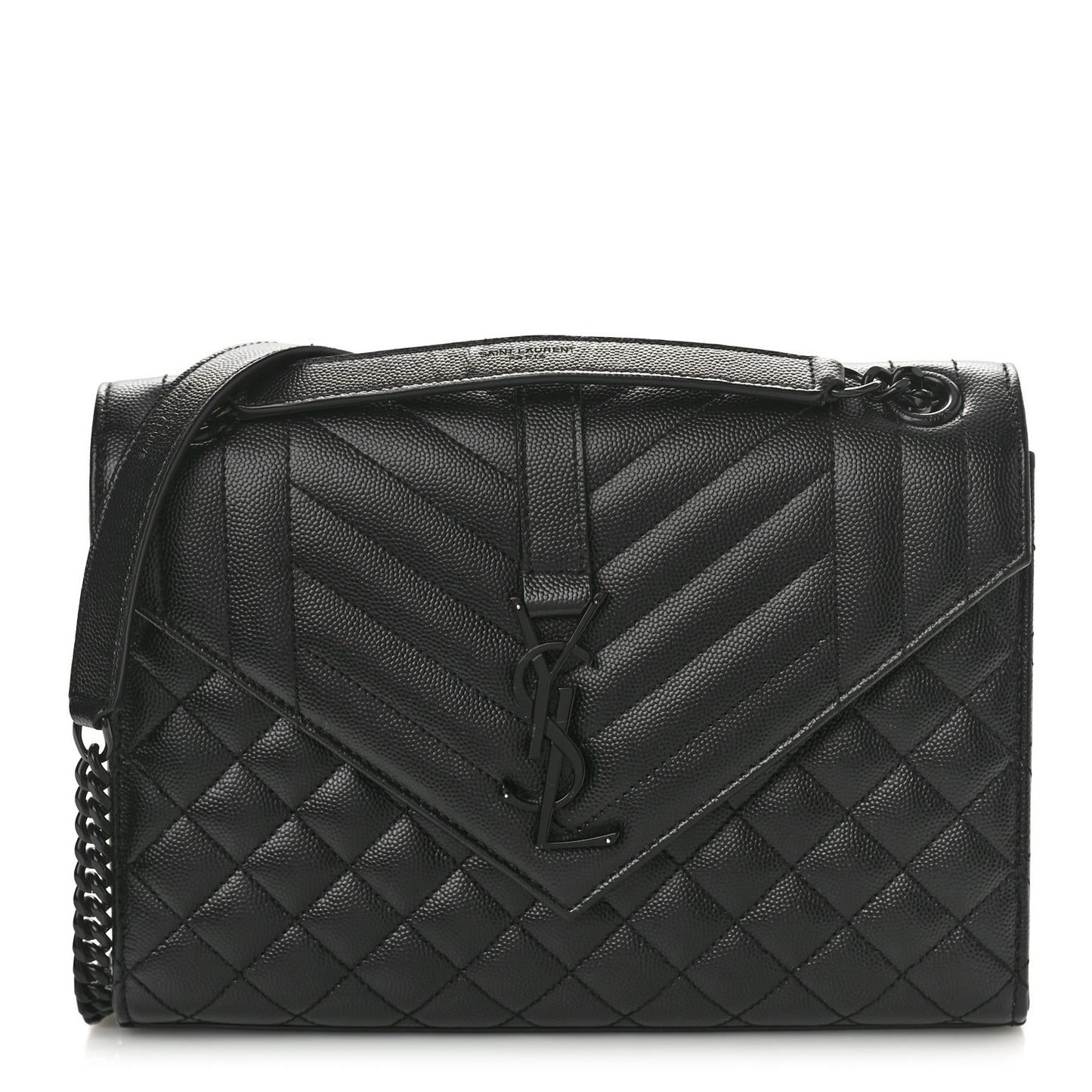 Grain De Poudre Textured Mixed Matelasse Triquilt Medium Monogram Monochrome Satchel Black