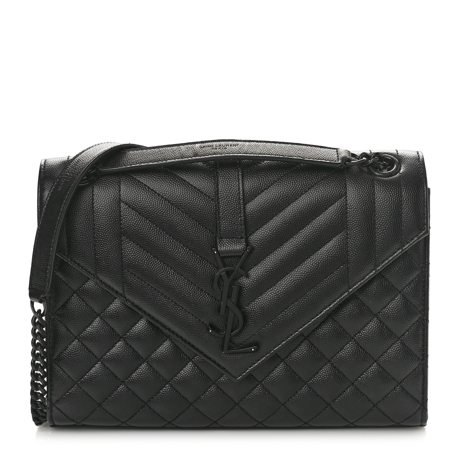 Saint Laurent Grain De Poudre Textured Mixed Matelasse Triquilt Medium Monogram Monochrome Satchel Black 1 of 10