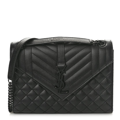 Saint Laurent Grain De Poudre Textured Mixed Matelasse Triquilt Medium Monogram Monochrome Satchel Black 1 of 10