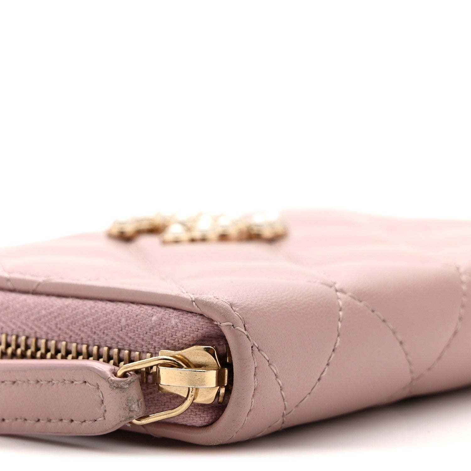 Chanel Lambskin Quilted Pearl CC Zip Around Coin Purse Wallet Pink 8 of 9