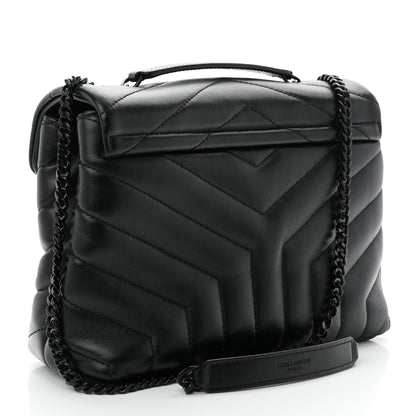 Saint Laurent Calfskin Y Quilted Monogram Monochrome Small Loulou Chain Satchel Black 3 of 9
